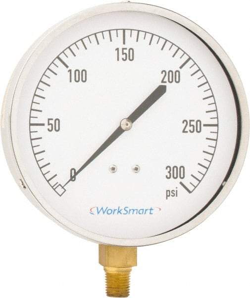 Value Collection - 4-1/2" Dial, 1/4 Thread, 0-300 Scale Range, Pressure Gauge - Lower Connection Mount, Accurate to 0.01% of Scale - Exact Industrial Supply