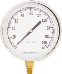 Value Collection - 4-1/2" Dial, 1/4 Thread, 0-200 Scale Range, Pressure Gauge - Lower Connection Mount, Accurate to 0.01% of Scale - Exact Industrial Supply