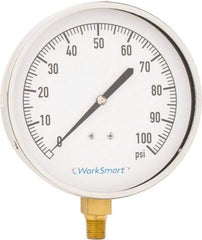 Value Collection - 4-1/2" Dial, 1/4 Thread, 0-100 Scale Range, Pressure Gauge - Lower Connection Mount, Accurate to 0.01% of Scale - Exact Industrial Supply