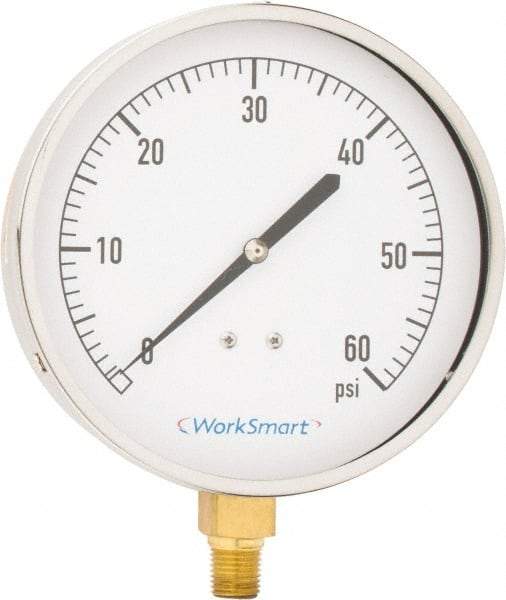 Value Collection - 4-1/2" Dial, 1/4 Thread, 0-60 Scale Range, Pressure Gauge - Lower Connection Mount, Accurate to 0.01% of Scale - Exact Industrial Supply