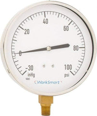 Value Collection - 4-1/2" Dial, 1/4 Thread, 30-0-100 Scale Range, Pressure Gauge - Lower Connection Mount, Accurate to 0.01% of Scale - Exact Industrial Supply