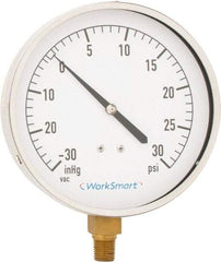 Value Collection - 4-1/2" Dial, 1/4 Thread, 30-0-30 Scale Range, Pressure Gauge - Lower Connection Mount, Accurate to 0.01% of Scale - Exact Industrial Supply