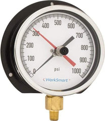 Value Collection - 4-1/2" Dial, 1/4 Thread, 0-1,000 Scale Range, Pressure Gauge - Lower Connection Mount, Accurate to 0.5% of Scale - Exact Industrial Supply
