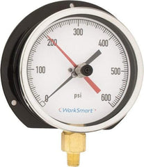 Value Collection - 4-1/2" Dial, 1/4 Thread, 0-600 Scale Range, Pressure Gauge - Lower Connection Mount, Accurate to 0.5% of Scale - Exact Industrial Supply