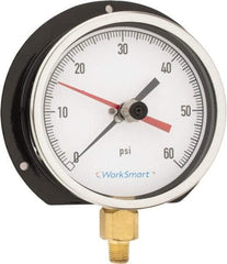 Value Collection - 4-1/2" Dial, 1/4 Thread, 0-60 Scale Range, Pressure Gauge - Lower Connection Mount, Accurate to 0.5% of Scale - Exact Industrial Supply