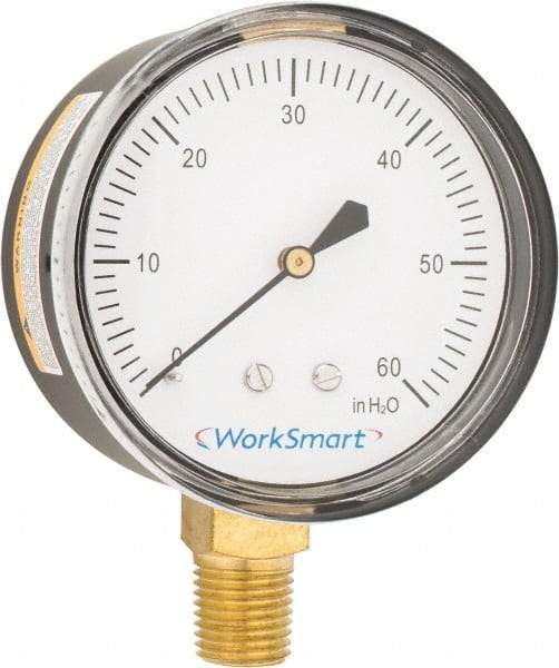 Value Collection - 2-1/2" Dial, 1/4 Thread, 0-60 Scale Range, Pressure Gauge - Lower Connection Mount, Accurate to 1.5% of Scale - Exact Industrial Supply