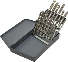 Hertel - #36, #29, #25, #21, #7 Drill, F to U Drill, #6-32 to 1/2-13 Tap, Spiral Point Tap and Drill Set - Bright Finish High Speed Steel Drills, Bright Finish High Speed Steel Taps, Plug Chamfer, 18 Piece Set - Exact Industrial Supply