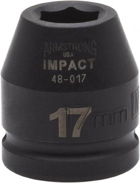 Armstrong - 3/4" Drive 17mm Standard Impact Socket - 6 Points, 1-7/8" OAL - Exact Industrial Supply