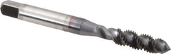 OSG - 3/8-16 UNC 3 Flute 2B Bottoming Spiral Flute Tap - High Speed Steel, TiCN Finish, 2-15/16" OAL, Right Hand Flute, Right Hand Thread, H5, Series 107 - Exact Industrial Supply