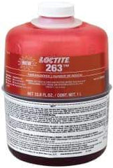 Loctite - 1,000 mL Bottle, Red, High Strength Liquid Threadlocker - Series 263, 24 Hour Full Cure Time, Hand Tool, Heat Removal - Exact Industrial Supply