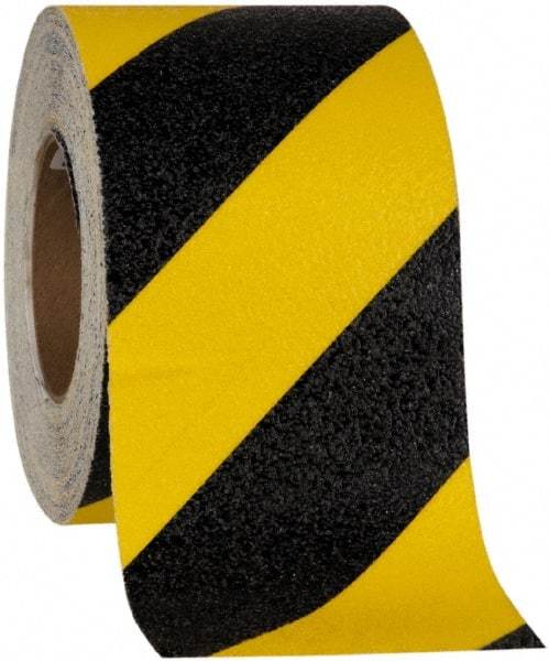 NMC - Black & Yellow Striped Anti-Slip Vinyl Tape - 6" Wide x 60' Long x 0.02" Thick, General Traffic - Exact Industrial Supply