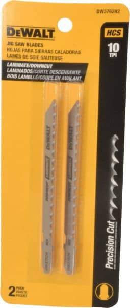 DeWALT - 4" Long, 10 Teeth per Inch, High Carbon Steel Jig Saw Blade - Toothed Edge, 1/4" Wide x 0.06" Thick, T-Shank - Exact Industrial Supply