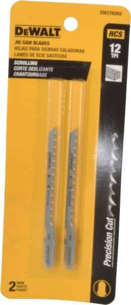 DeWALT - 3" Long, 12 Teeth per Inch, High Carbon Steel Jig Saw Blade - Toothed Edge, 1/4" Wide x 0.06" Thick, T-Shank - Exact Industrial Supply