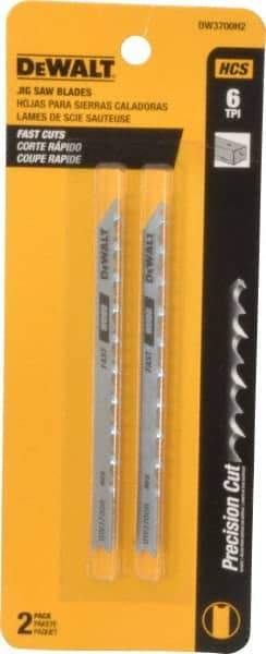 DeWALT - 4" Long, 6 Teeth per Inch, High Carbon Steel Jig Saw Blade - Toothed Edge, 1/4" Wide x 0.06" Thick, U-Shank - Exact Industrial Supply