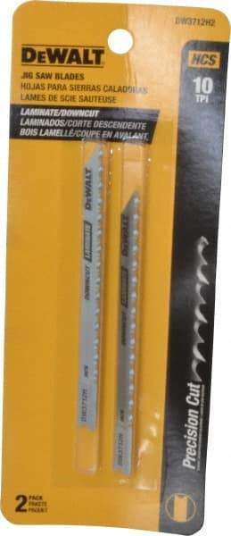 DeWALT - 4" Long, 10 Teeth per Inch, High Carbon Steel Jig Saw Blade - Toothed Edge, 1/4" Wide x 0.06" Thick, U-Shank - Exact Industrial Supply