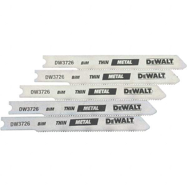 DeWALT - 3" Long, 24 Teeth per Inch, High Carbon Steel Jig Saw Blade - Toothed Edge, 0.3" Wide x 0.0313" Thick, U-Shank - Exact Industrial Supply