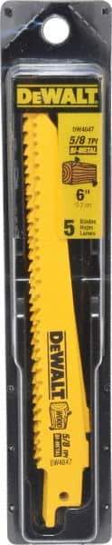 DeWALT - 6" Long, Bi-Metal Reciprocating Saw Blade - Tapered Profile, 5 to 8 TPI, Toothed Edge, Universal Shank - Exact Industrial Supply