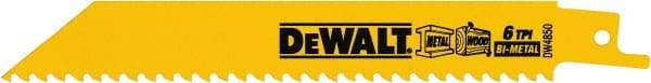DeWALT - 6" Long, Bi-Metal Reciprocating Saw Blade - Straight Profile, 6 TPI, Toothed Edge, Universal Shank - Exact Industrial Supply