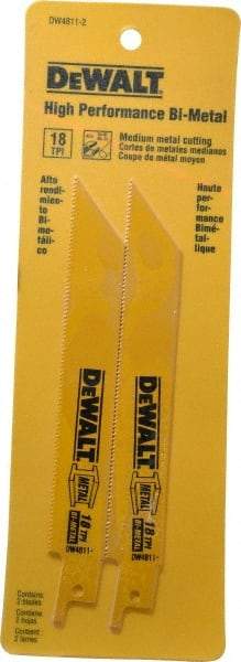 DeWALT - 6" Long x 3/4" Thick, Bi-Metal Reciprocating Saw Blade - Straight Profile, 18 TPI, Toothed Edge, Universal Shank - Exact Industrial Supply