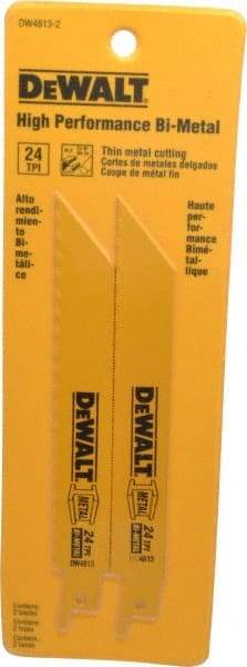 DeWALT - 6" Long x 3/4" Thick, Bi-Metal Reciprocating Saw Blade - Straight Profile, 24 TPI, Toothed Edge, Universal Shank - Exact Industrial Supply