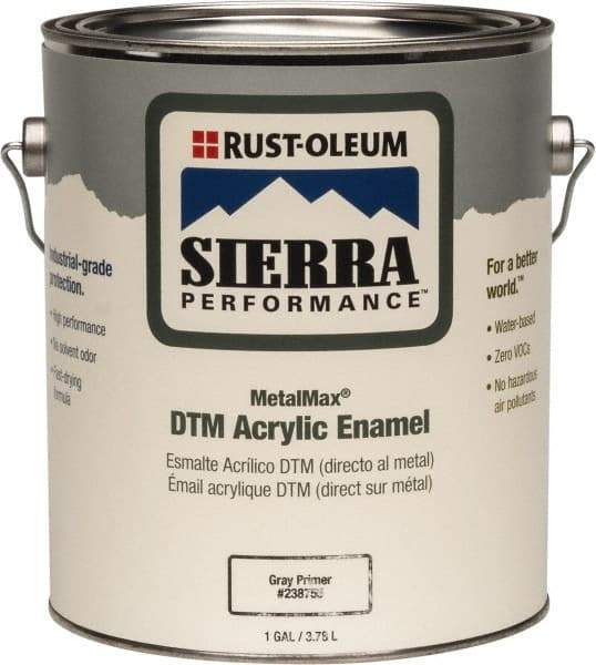 Rust-Oleum - 1 Gal Semi Gloss Gray Acrylic Enamel Primer - 180 to 545 Sq Ft/Gal, <0 gL Content, Direct to Metal, Quick Drying - Exact Industrial Supply