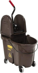 Rubbermaid - 35 Qt Plastic Bucket & Wringer - 20-1/8" Long x 36-1/2" High x 15-3/4" Wide, Brown - Exact Industrial Supply