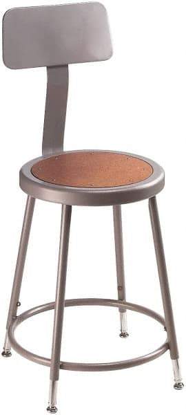 NPS - 16-3/4" Wide x 18-1/2" Deep x 44 to 53-1/2" High, Standard Base, Adjustable Seat Stool - Hardboard Seat, Gray and Brown - Exact Industrial Supply