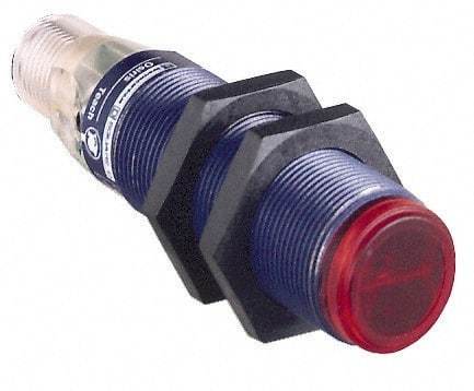 Telemecanique Sensors - 4 Pin M12 Connector, 4m Nominal Distance, Shock and Vibration Resistant, Retroreflective Photoelectric Sensor - 12 to 24 VDC, 500 Hz, PBT, 2.36 Inch Long x 0.71 Inch Wide - Exact Industrial Supply