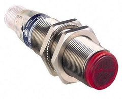 Telemecanique Sensors - 4 Pin M12 Connector, 4m Nominal Distance, Shock and Vibration Resistant, Retroreflective Photoelectric Sensor - 12 to 24 VDC, 500 Hz, Nickel Plated Brass, 2.36 Inch Long x 0.71 Inch Wide - Exact Industrial Supply