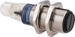 Telemecanique Sensors - 4 Pin M12 Connector, 4m Nominal Distance, Shock and Vibration Resistant, Retroreflective Photoelectric Sensor - 12 to 24 VDC, 500 Hz, Nickel Plated Brass, 2.36 Inch Long x 0.71 Inch Wide - Exact Industrial Supply