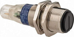 Telemecanique Sensors - 4 Pin M12 Connector, 4 Nominal Distance, Shock and Vibration Resistant, Retroreflective Photoelectric Sensor - 12 to 24 VDC, 500 Hz, Nickel Plated Brass, 2.36 Inch Long x 0.71 Inch Wide - Exact Industrial Supply