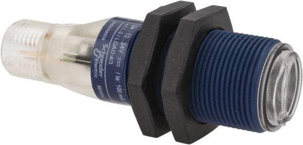 Telemecanique Sensors - 4 Pin M12 Connector, 0.1m Nominal Distance, Shock and Vibration Resistant, Diffused Photoelectric Sensor - 12 to 24 VDC, 500 Hz, PBT, 2.36 Inch Long x 0.71 Inch Wide - Exact Industrial Supply