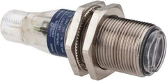 Telemecanique Sensors - 4 Pin M12 Connector, 0.1m Nominal Distance, Shock and Vibration Resistant, Diffused Photoelectric Sensor - 12 to 24 VDC, 500 Hz, Nickel Plated Brass, 2.36 Inch Long x 0.71 Inch Wide - Exact Industrial Supply