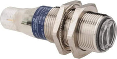 Telemecanique Sensors - 4 Pin M12 Connector, 0.1m Nominal Distance, Shock and Vibration Resistant, Diffused Photoelectric Sensor - 12 to 24 VDC, 500 Hz, Nickel Plated Brass, 2.36 Inch Long x 0.71 Inch Wide - Exact Industrial Supply