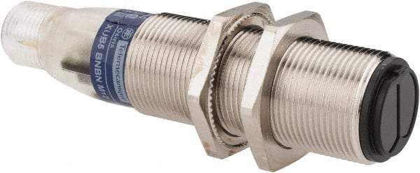 Telemecanique Sensors - 4 Pin M12 Connector, 0.6m Nominal Distance, Shock and Vibration Resistant, Diffused Photoelectric Sensor - 12 to 24 VDC, 500 Hz, Nickel Plated Brass, 2.99 Inch Long x 0.71 Inch Wide - Exact Industrial Supply