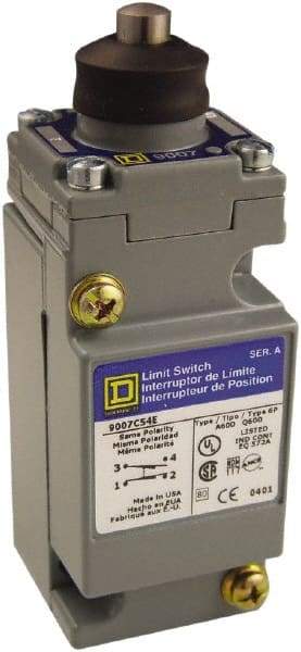 Square D - DPDT, 2NC/2NO, 600 Volt, Screw Terminal, Plunger Actuator, General Purpose Limit Switch - 1, 2, 4, 6, 12, 13, 6P NEMA Rating, IP67 IPR Rating - Exact Industrial Supply