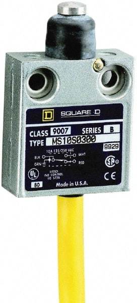 Square D - SPDT, NC/NO, 240 VAC, Prewired Terminal, Plunger Actuator, General Purpose Limit Switch - 1 NEMA Rating, IP20 IPR Rating, 18 Ounce Operating Force - Exact Industrial Supply