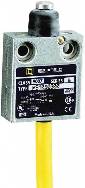 Square D - SPDT, NC/NO, 240 VAC, Prewired Terminal, Plunger Actuator, General Purpose Limit Switch - 1, 2, 4, 6, 6P NEMA Rating, IP67 IPR Rating, 80 Ounce Operating Force - Exact Industrial Supply