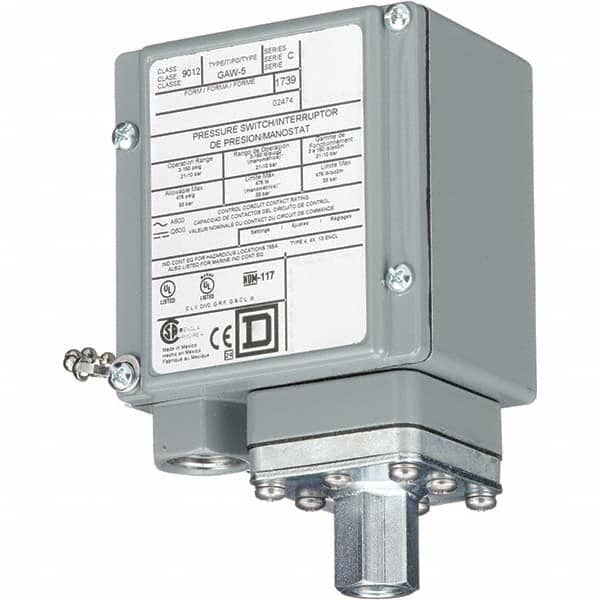 Square D - 4, 13 and 4X NEMA Rated, SPDT-DB, 3 to 150 psig, Electromechanical Pressure and Level Switch - Exact Industrial Supply