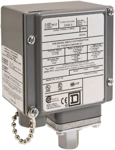 Square D - 4, 13 and 4X NEMA Rated, SPDT, 20 to 675 psi, Electromechanical Pressure and Level Switch - Exact Industrial Supply