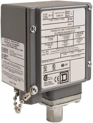 Square D - 4, 13 and 4X NEMA Rated, DPDT, 13 to 425 psi, Electromechanical Pressure and Level Switch - Fixed Pressure, 120 VAC at 6 Amp, 125 VDC at 0.22 Amp, 240 VAC at 3 Amp, 250 VDC at 0.11 Amp, 1/4 Inch Connector, Screw Terminal, For Use with 9012G - Exact Industrial Supply