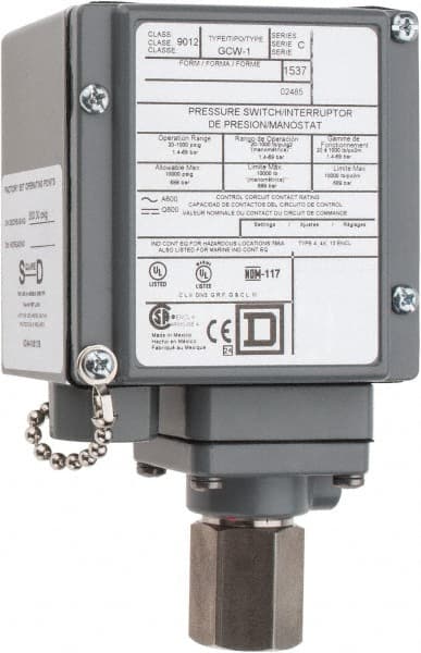 Square D - 4, 13 and 4X NEMA Rated, SPDT-DB, 20 to 1,000 psig, Electromechanical Pressure and Level Switch - Exact Industrial Supply