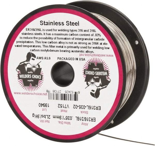 Welding Material - ER316L, 0.035 Inch Diameter, Stainless Steel MIG Welding Wire - 2 Lb. Roll - Exact Industrial Supply