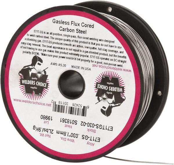 Welding Material - E71T-GS, 0.03 Inch Diameter, Flux Core, Gasless, MIG Welding Wire - 2 Lb. Roll - Exact Industrial Supply
