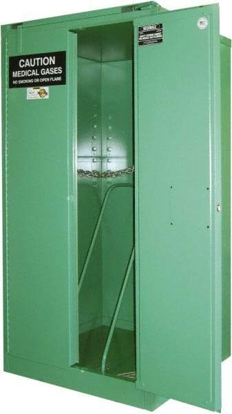 Securall Cabinets - 1 Door, Green Steel Standard Safety Cabinet for Flammable and Combustible Liquids - 46" High x 23" Wide x 18" Deep, Self Closing Door, 3 Point Key Lock, D, E Cylinder Capacity - Exact Industrial Supply