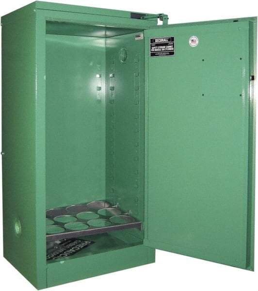 Securall Cabinets - 1 Door, Green Steel Standard Safety Cabinet for Flammable and Combustible Liquids - 46" High x 23" Wide x 18" Deep, Self Closing Door, 3 Point Key Lock, D, E Cylinder Capacity - Exact Industrial Supply