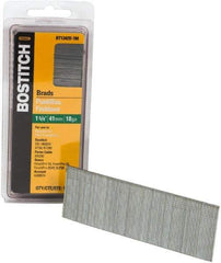 Stanley Bostitch - 18 Gauge 0.05" Shank Diam 1-5/8" Long Brad Nails for Power Nailers - Steel, Bright Finish, Ring Shank, Straight Stick Adhesive Collation, Brad Head, Chisel Point - Exact Industrial Supply