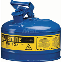 Justrite - Safety Dispensing Cans; Capacity: 2.5 Gal ; Material: Steel ; Color: Blue ; Height (Decimal Inch): 11.500000 ; Diameter/Length (mm): 11.75 ; Approval Listing/Regulations: FM Approved; UL; ULC; TUV - Exact Industrial Supply
