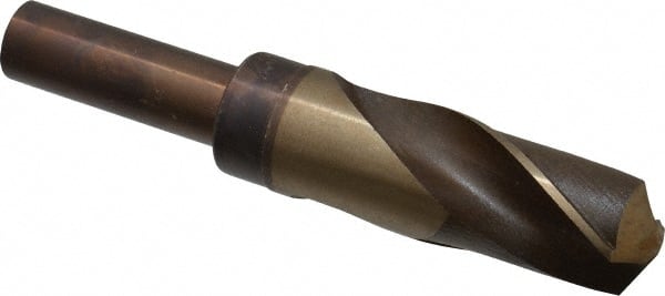 Reduced Shank Drill Bit: 1-5/32'' Dia, 3/4'' Shank Dia, 135  ™, Cobalt 6'' OAL, 3'' Flute Length, Bright/Uncoated Finish, Straight-Cylindrical Shank