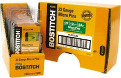 Stanley Bostitch - 23 Gauge 0.0281" Shank Diam 1/2" Long Pin Nails for Power Nailers - Steel, Bright Finish, Smooth Shank, Straight Stick Adhesive Collation, Round Head, Diamond Point - Exact Industrial Supply